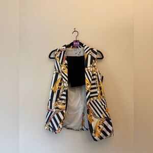 28. Ovi Black and Gold Patterned Vest and Black Skirt